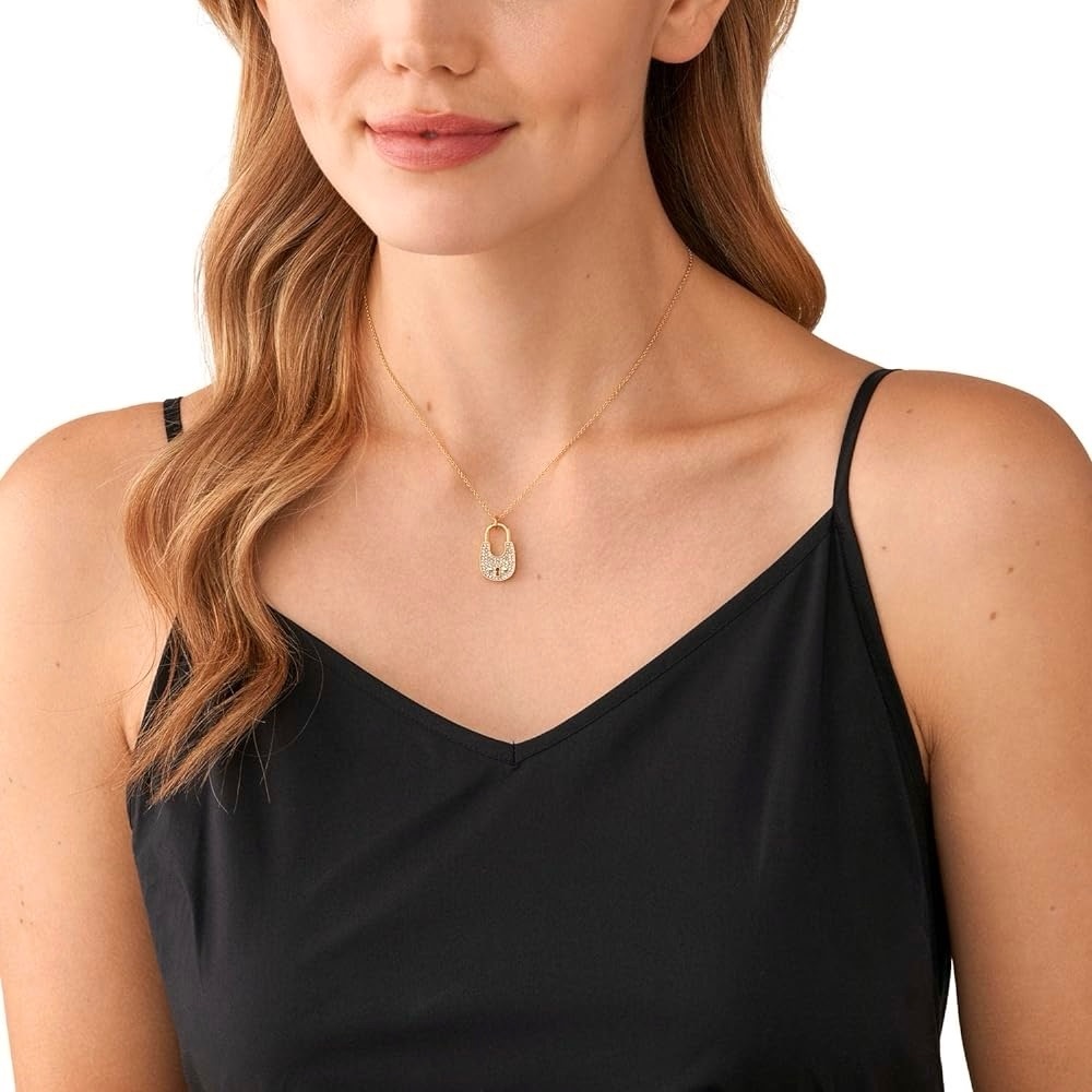 MICHAEL Michael Kors Rose Gold Crystal Padlock Lock Pendant Necklace MKJX8017791 - Picture 3 of 16